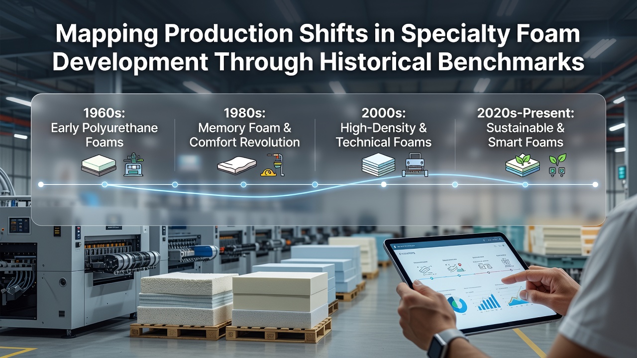 Historical chart showing production shifts in specialty foam development